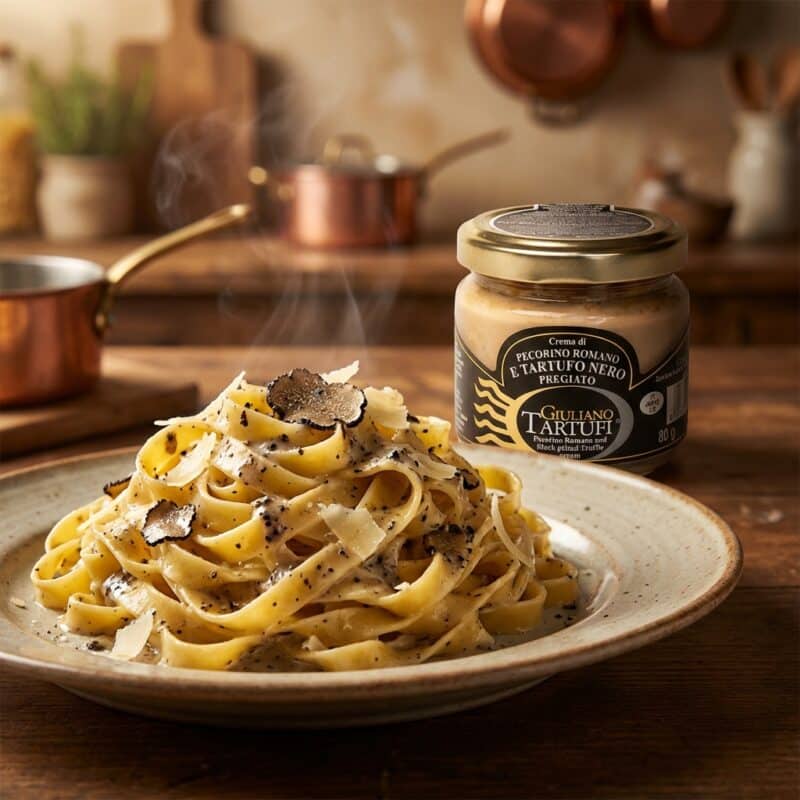 Pasta met Zwarte Truffelcreme met Pecorino Romano