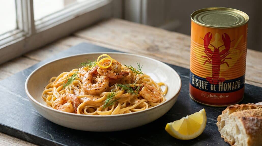 Luxe bisque-pasta met garnalen, citroen & kruidenolie