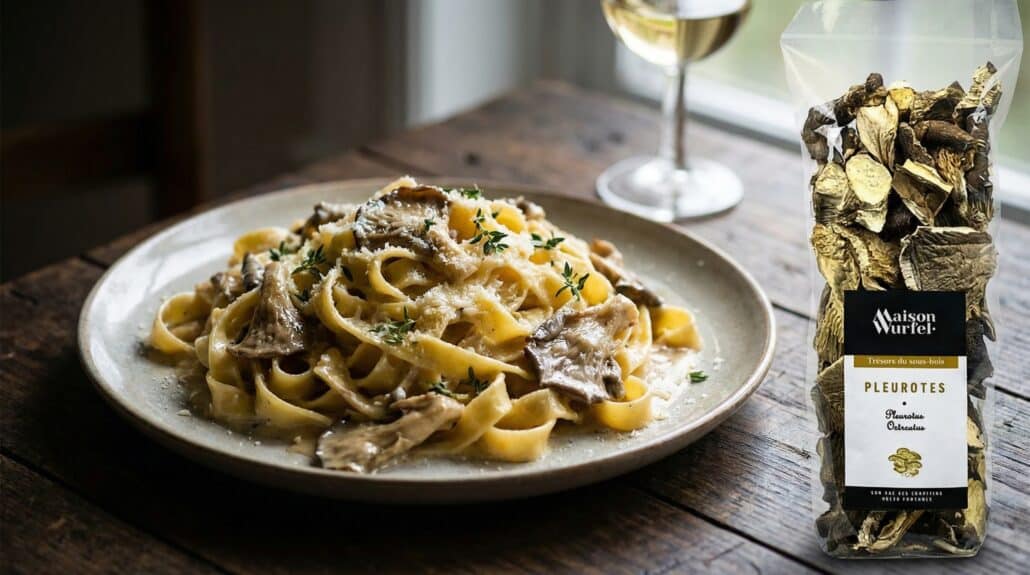 Romige pasta met gedroogde oesterzwammen