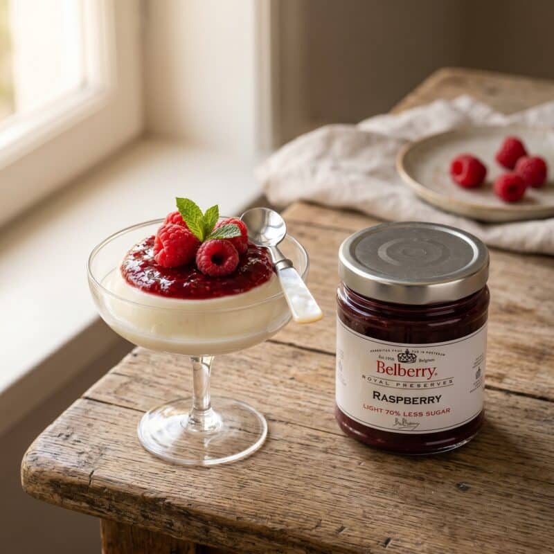 Dessert met Suikervrije Frambozen Confiture